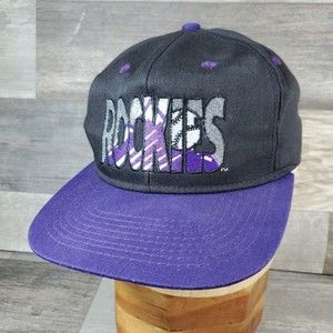 VTG Colorado Rockies Snapback Hat #1 Apparel MLB Black / Purple Baseball 90s EUC